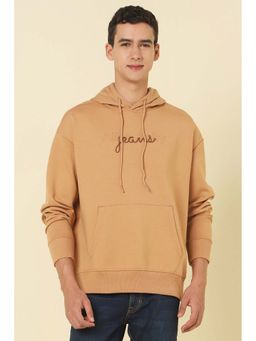 Allen Solly - Men Beige Embroidered Full Sleeves Hoodie