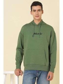 Allen Solly - Men Olive Embroidered Full Sleeves Hoodie