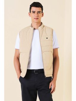 Allen Solly - Men Beige Solid Quilted Sleeveless Jacket