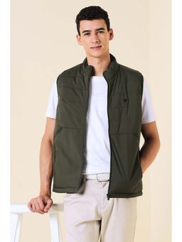 Allen Solly - Men Olive Solid Quilted Sleeveless Jacket