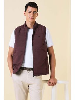 Allen Solly - Men Maroon Solid Quilted Sleeveless Jacket