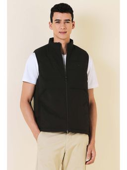 Allen Solly - Men Black Solid Quilted Sleeveless Jacket