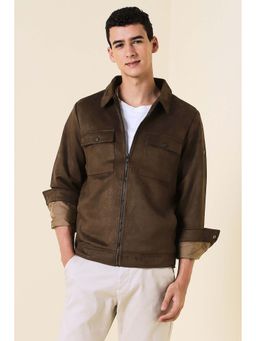 Allen Solly - Men Brown Solid Front Pocket Full Sleeves Jacket