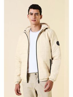 Allen Solly - Men Beige Solid Hooded Puffer Full Sleeves Jacket