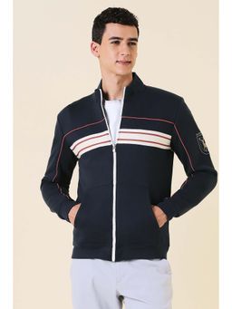 Allen Solly - Men Navy Blue Stripes Full Sleeves Jacket