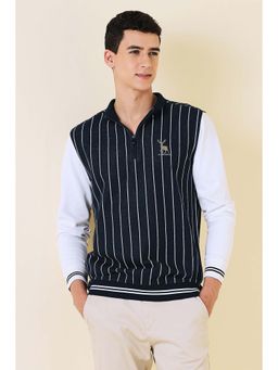 Allen Solly - Men Navy Blue Stripes Full Sleeves Casual Sweatshirt