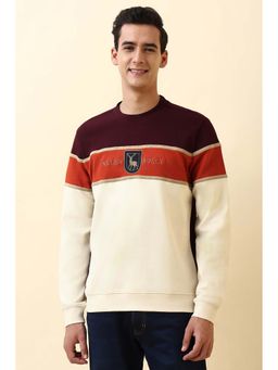 Allen Solly - Men Beige and Maroon Colorblock Sweatshirt