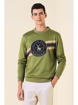 Allen Solly - Men Olive Crew Neck Full Sleeves Casual Sweatshirt