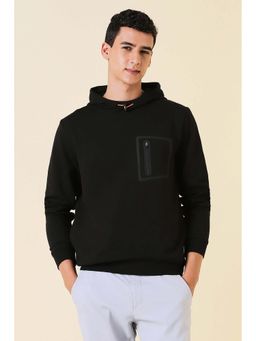 Allen Solly - Men Black Hooded Neck Full Sleeves Sweatshirt