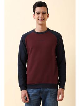 Allen Solly - Men Maroon and Navy Blue Colorblock Sweatshirt