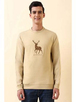 Allen Solly - Men Beige Embroidered Crew Neck Sweatshirt