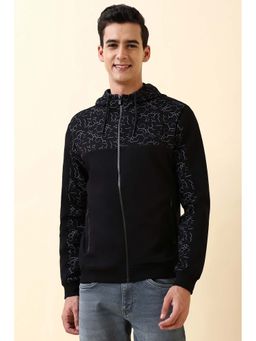 Allen Solly - Men Black Printed Hooded Neck Jacket