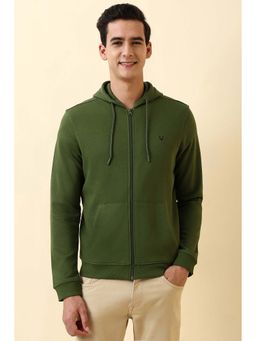 Allen Solly - Men Olive Solid Full Sleeves Hoodie