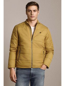 Louis Philippe - Men Mustard Solid Hooded Full Sleeves Jacket
