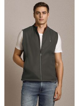 Louis Philippe - Men Olive Solid Reversible Sleeveless Jacket