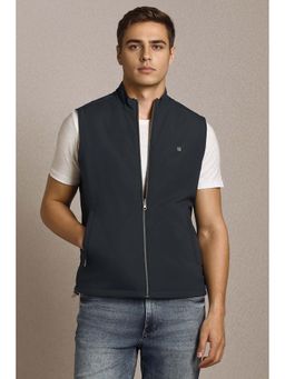 Louis Philippe - Men Navy Blue Solid Reversible Sleeveless Jacket