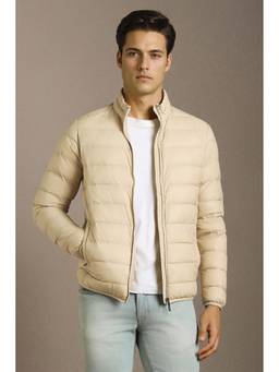 Louis Philippe - Men Beige Solid Puffer Full Sleeves Jacket