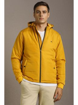 Louis Philippe - Men Yellow Solid Hooded Puffer Full Sleeves Jacket