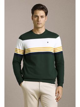 Louis Philippe - Men Green Stripes Full Sleeves Sweatshirt