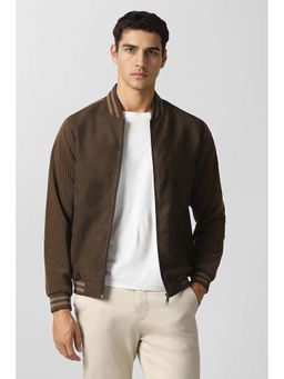 Van Heusen - Men Brown Solid Casual Full Sleeves Jacket