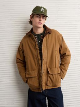 American Eagle - Men Brown Solid Denim Full Sleeves Jacket