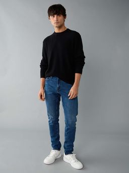 American Eagle - Men Black Waffle Crew Neck Sweater