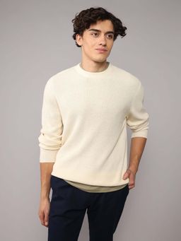 American Eagle - Men Cream Waffle Crew Neck Sweater