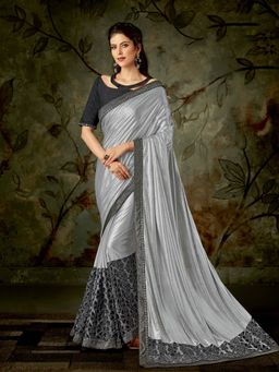 Odette - Silver Lycra Designer Saree with Unstitched Blouse