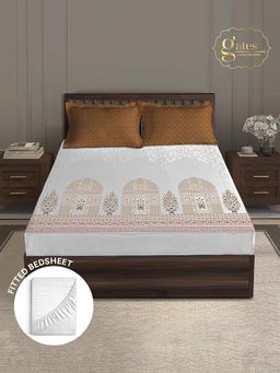 MYTRIDENT - Gates Around The Globe King Fitted Bedsheet with 2 Pillow Covers - Whitemyst