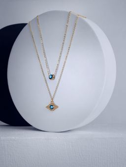 PRITA - Studded Evil Eye Dual Layered Rose Gold Plated Necklace