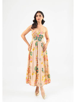 Amrood - Beige Floral Flared Maxi Dress