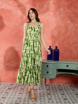 Kibo - Moa Women Tie and Dyed Smocked Fit and Flare Maxi Dress