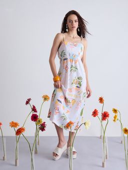 Kibo - Tropical Print Crepe A-Line Midi Dress