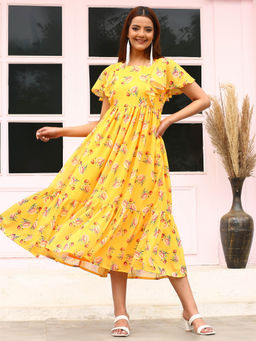 Noun - Ania Yellow Floral Midi Dress