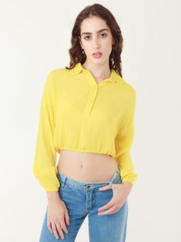 Zink London - Womens Yellow Solid Crop Top