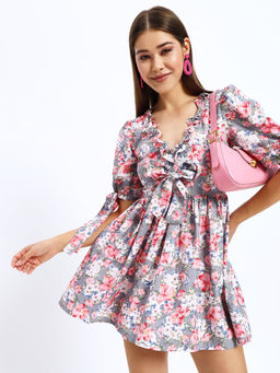 SUGERCANDY - Naomi Floral Grey Dress
