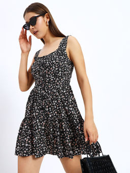 SUGERCANDY - Black Floral Flyer Dress