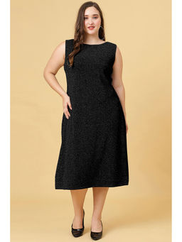 Curvy Lane - Black Plus Size Blingy A-Line Midi Dress