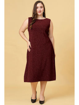 Curvy Lane - Maroon Plus Size Blingy A-Line Midi Dress
