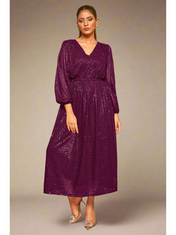 Curvy Lane - Plus Size Purple Sequin Pleated Dress