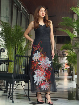 Zink London - Women'S Black Floral Print Maxi Dress