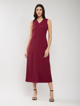 FableStreet - Maroon A-Line Midi Dress