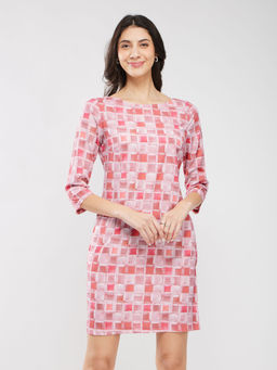 FableStreet - Pink Geometric Print Dress