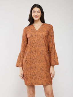 FableStreet - Rust Floral Print Shift Dress