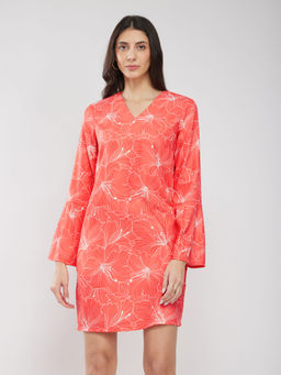 FableStreet - Orange Floral Print Shift Dress