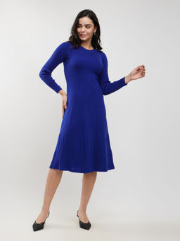 FableStreet - Blue Livsoft Fit and Flare Sweater Dress