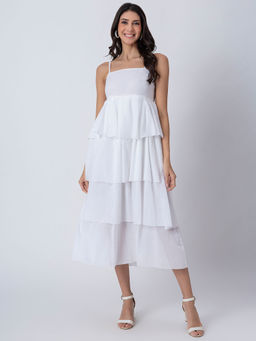 Moomaya - White Chic Layered Frill Dress
