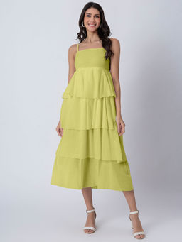 Moomaya - Green Chic Layered Frill Dress