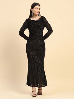Global Republic - Black Embossed Floral Texture Bodycon Dress