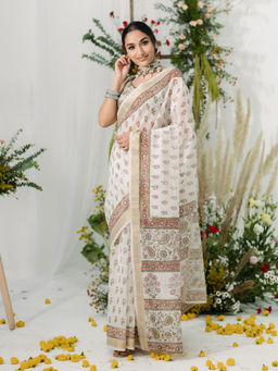 Old Marigold - Gulbahaar Chanderi Silk Saree with Unstitched Blouse